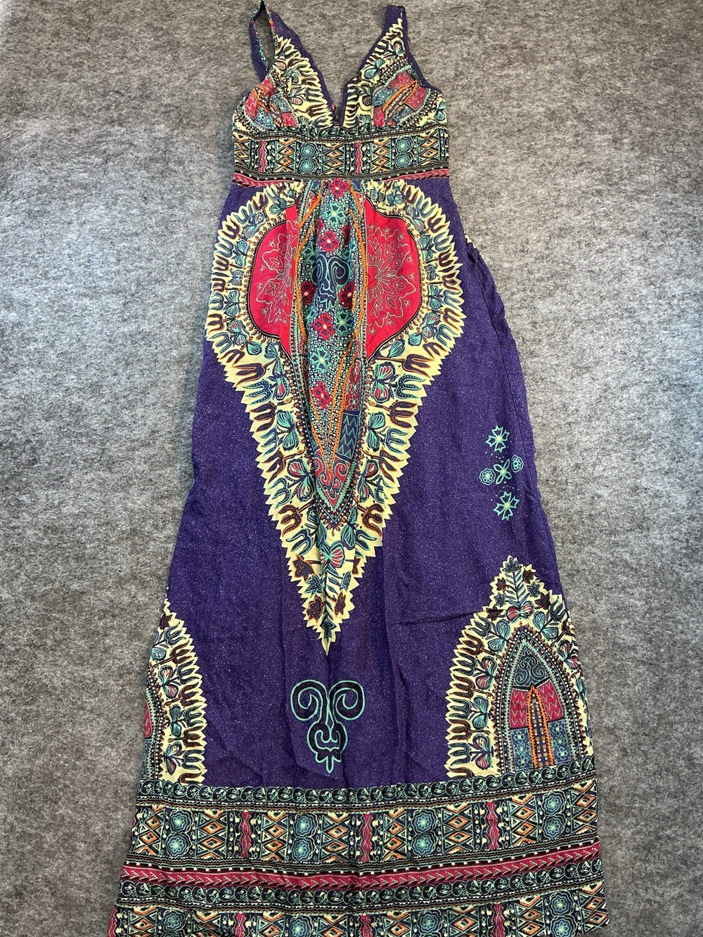 Angie Boho Strappy Purple Patterned Maxi Dress Size M